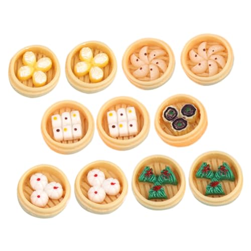 FELTECHELECTR 12Pcs Miniatur Lebensmittel Modell Pretend Spielen Simulierte Gedämpfte Brötchen Dampfer Puppenhaus von FELTECHELECTR