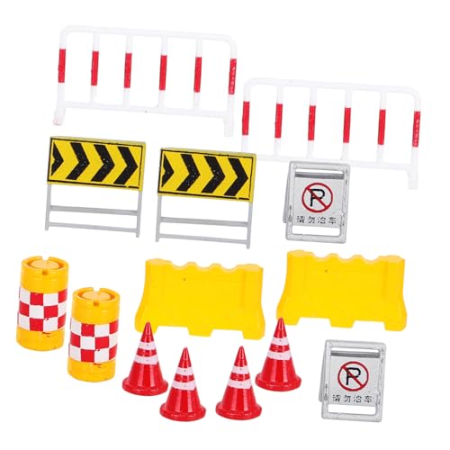 FELTECHELECTR 14 STK Verkehrsbarrikadenmodell Spurband Mini-Konstruktionskegel Trainingskegel Figur Vitrine Spielzeugbaukegel und -schilder Verkehrsspiel Straßenband für Spielzeugautos Harz von FELTECHELECTR