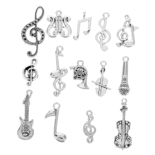 FELTECHELECTR 14st Musikzubehör Niedliche Instrumentenanhänger Verzierungen Mit Musiknoten Gitarren-Charme Gitarrenzauber Musiknoten-schmuck Violine Charme Musiknote Charme Metall Silver von FELTECHELECTR