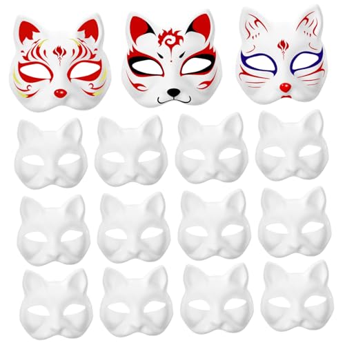 FELTECHELECTR 15St Zellstoff-Blank-Maske für Maskerade Katzen-Maskerade-Maske Zellstoff leere Maske Kostüme Zu halloween masken halloweenmaske Party-Papiermaske einfache maske selber machen Weiß von FELTECHELECTR