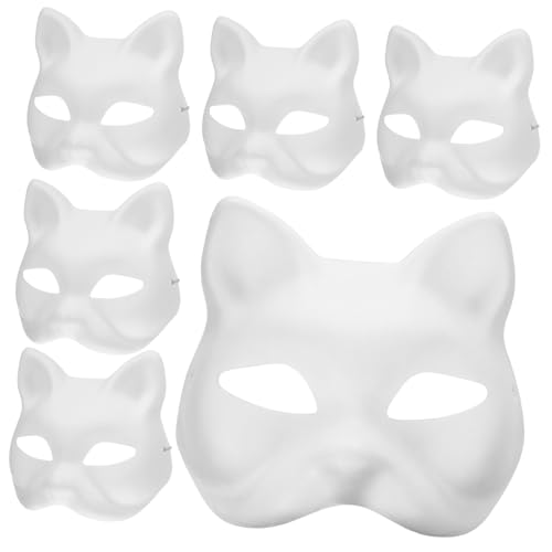 FELTECHELECTR 16 Stück Leere Masken Aus Zellstoff Kitsune Maske Schlichte Katze Tiermaske Basteln Leere Masken DIY Halbe Therian Maske Leere Maskerade DIY Cosplay Maske Dekorieren von FELTECHELECTR