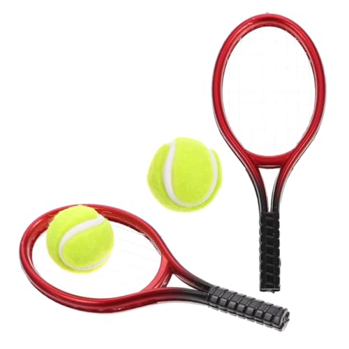 FELTECHELECTR 2 Sets Mini-Tennisschläger und Bälle Puppenhaus-Sport-Tennisschläger für Miniatur-Puppenhaus Kuchenaufsatz Tennis-Zubehör für Frauen von FELTECHELECTR