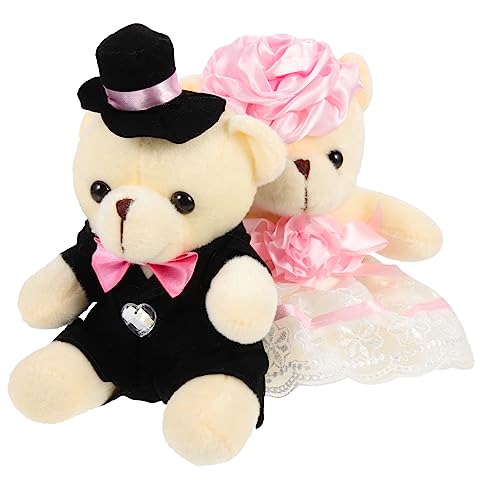 FELTECHELECTR 2St Hochzeitsbärenpuppe kleine Kuscheltiere ausgestopfte Bären Plüsch Hochzeitsgeschenk Plüschbär Plüschbärchen Brautpaar entzückendes Bärenspielzeug tragen schmuck PP Baumwolle von FELTECHELECTR