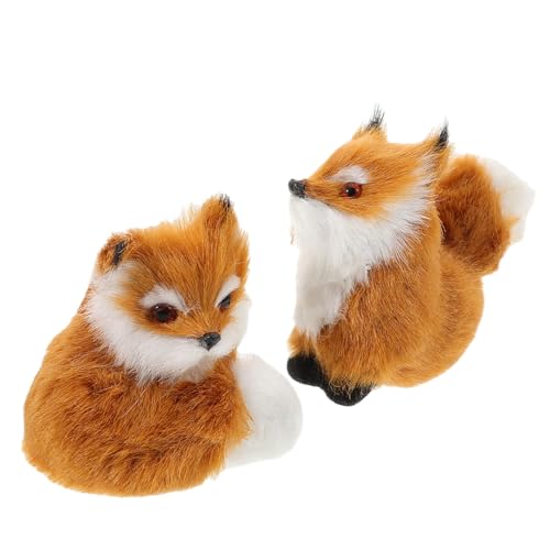 FELTECHELECTR 2St kleine fuchsverzierung Waldtierfiguren Fuchs-Ornament Simulation Plüschtiere Kuscheltiere aus dem Wald Plüsch Tierfigur Fuchs-Statue Fuchsplüsch Plüschfuchs Plastik Light Brown von FELTECHELECTR