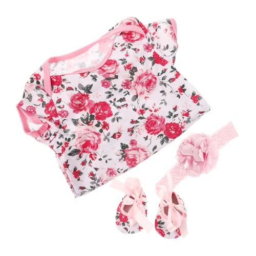 FELTECHELECTR 3 Stück Puppenkleidung Mädchen Outfits Accessoires Bodys Mit Rosenmuster Schuhe Für Wiedergeborene Puppen Babykleidung Für Mädchen Zubehör Für Wiedergeborene Babypuppen von FELTECHELECTR