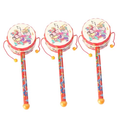 FELTECHELECTR 3St chinesisches traditionelles Spielzeugtrommel Kinderspielzeug kinderinstrumente Kinder musikinstrumente Rasseltrommel Cartoon-Musikinstrument rot von FELTECHELECTR