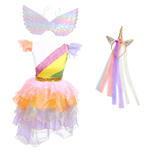 FELTECHELECTR 3st Einhorn-prinzessin-kleid-performance-kostüm Puffrock Für Kinder Kinderkleidung Für Mädchen Mädchenkleid Mädchen Kleider Für Blumenmädchen Tutu-rock Für Mädchen Tuch Colorful von FELTECHELECTR