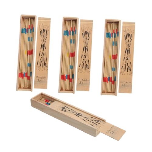 FELTECHELECTR 4 Kisten Holzpickel Spielzeug Stockspiel Pick-up-Sticks-Spiel Holz-Pickup-stöcke Pädagogische Plektren Familienspiel Zum Aufsammeln Von Stöcken Pick-up-Stick Aus Holz Pickup-Sticks von FELTECHELECTR