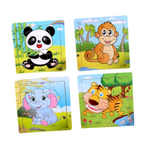 FELTECHELECTR Robuste Holz Tier Puzzles Für Kinder Kleinkinder 4 Stücke Pädagogisches Spielzeug Set Elefant Tiger Panda von FELTECHELECTR