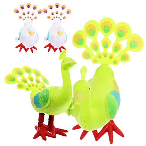 FELTECHELECTR 4 Stück Aufziehspielzeug Pfau Uhrwerk-Tierspielzeug Pfauenfigur Aufziehvogel interaktives Spielzeug kinderspielzeug Cartoon Kinder Uhrwerk Spielzeug Uhrwerkzubehör für Kinder Abs von FELTECHELECTR