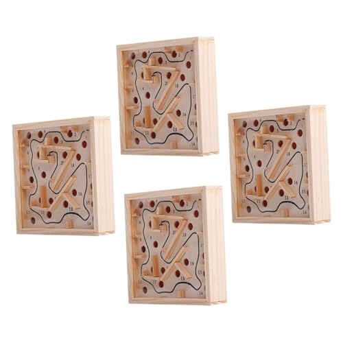 FELTECHELECTR 4 Stück Palmenlabyrinth Labyrinth-Puzzle-Spiel Gedankenrätsel Kinder Handheld-Labyrinth-Spiel Denksportaufgaben Rätsel 3D-Puzzle-Spielzeug Balance-Labyrinth-Brett Hölzern Beige von FELTECHELECTR