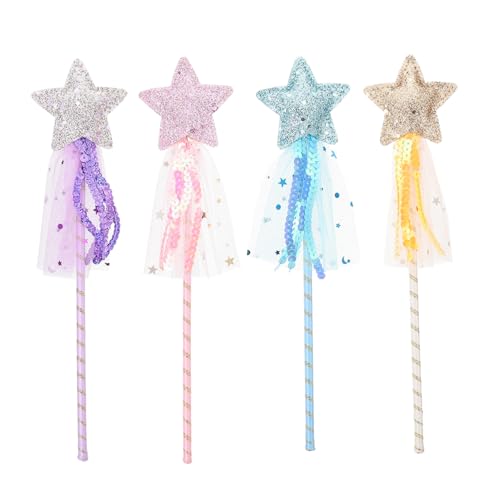 FELTECHELECTR 4 Stück Zauberstab Feenhaftes Kinderspielzeug für Mädchen Feenkostüm Puppenflügel Fairy Wand für Kid Toys dekorativer Feenstab sternförmiger Feenstab PVC von FELTECHELECTR