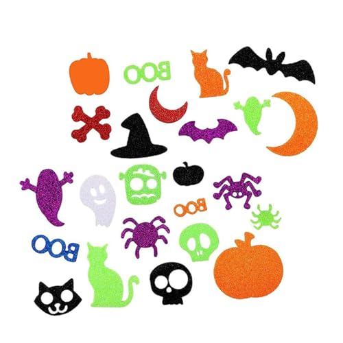 FELTECHELECTR Selbstklebende Halloween Aufkleber Glitzernde Sticker Für DIY Deko Halloween Partys Katzen Geister Und Kürbis Motive von FELTECHELECTR