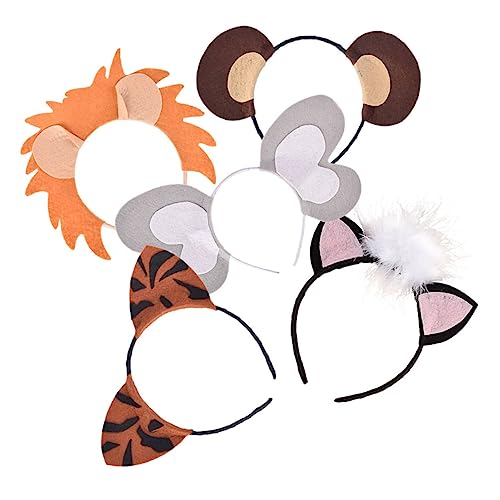 FELTECHELECTR 5St Stirnband Dschungeltiere Hasen-Outfits Cosplay Tiere Haarreifen Tiger Stirnbänder Hasenkostüm the hallow halloween mitgebsel Tiere Haarband cartoon zoo tiere kopfschmuck Vlies von FELTECHELECTR