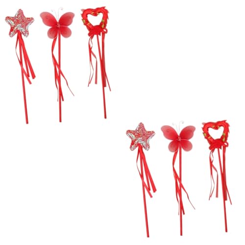 FELTECHELECTR 6 STK Feenstab Fairy Wand verkleidung Kinder hühner Spielzeug faschingskostüme Costume Zauberstäbe für Kinder Zauberstab Spielzeug Pentagramm-Zauberstab Party Zauberstab rot von FELTECHELECTR