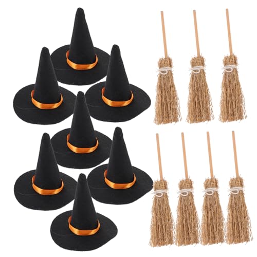 FELTECHELECTR 7er Set Mini Hexenhüte Und Besen Für Halloween Kreative Hexen Dekorationen Für Bastelprojekte Ideal Für Partys Und Kinderaktivitäten Vielseitige Halloween Deko von FELTECHELECTR