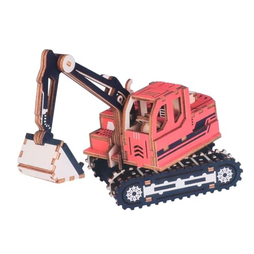 FELTECHELECTR Aus Holz Zusammengebauter Bagger Mechanisches 3D Puzzle Ausrüstung Für Kinder Bildung Holzpuzzles Für Erwachsene LKW Rot Montage Auto Schneiden von FELTECHELECTR