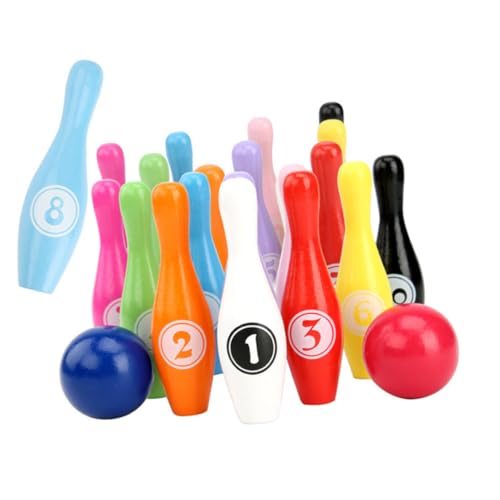 FELTECHELECTR Buntes Bowling Spielset Aus Holz Für Interaktives Indoor Und Outdoor Für Den Garten Ideal Für Kindergeburtstage Und Familienspaß Zu Hause Mit Nummerierten Kegeln von FELTECHELECTR