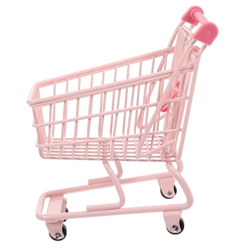 FELTECHELECTR Einkaufswagen Spielzeugwagen Für Kleinkinder Miniatur-supermarktwagen Kleiner Einkaufskorb Mini-Wagen Puppenbuggy Mini-supermarkt-handwagen Mini-handwagen Kinderwagen Eisen Rosa von FELTECHELECTR