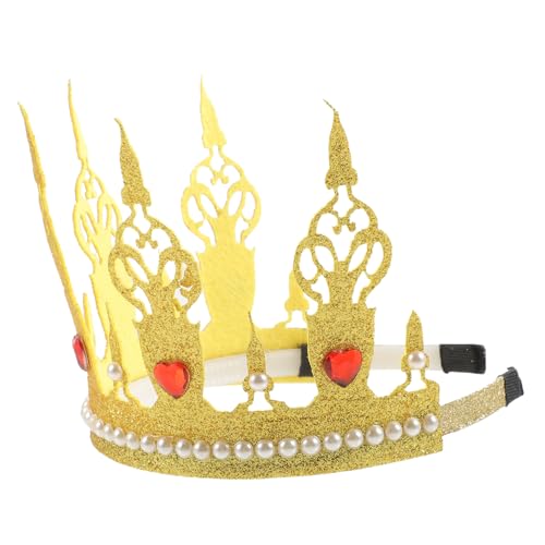 FELTECHELECTR Geburtstagsfeier Krone Stirnband Kinder Krone Tiara Perle Geburtstag Stirnbänder Stoff Strasssteine ​​Goldene Krone Stirnband Für Kinder von FELTECHELECTR