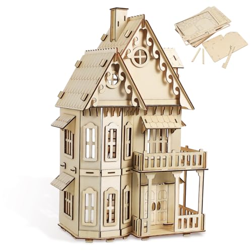 FELTECHELECTR Gotisches Villa-Puzzle Puzzlematte Hausrätsel 3D Modell Eines Holzhauses Rätsel 3D-Puzzle Puzzle Für Erwachsene Holzhaus-Puzzle Hauspuzzle Zusammenbauen Musterhaus Hölzern von FELTECHELECTR