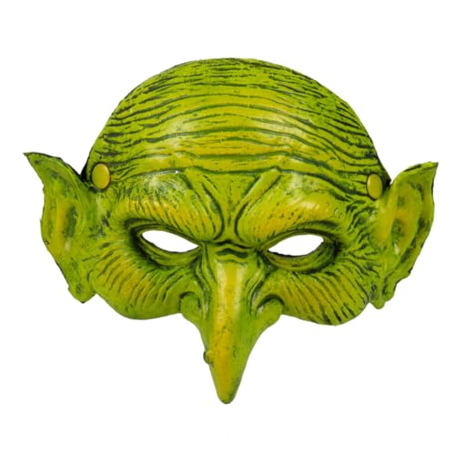 FELTECHELECTR Halb Gesichts Hexenmaske Für Karneval Und Cosplay Grüne Simulation Maske Für Halloween Partys Und Rollenspiele Perfekte Kostümzubehör Für Hexen Und Zauberer von FELTECHELECTR