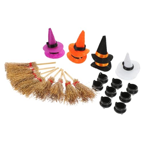 FELTECHELECTR Halloween Hexenhut Besen Kessel Set 24-TLG. Dekorationen Für Zuhause von FELTECHELECTR