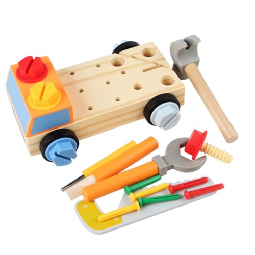 FELTECHELECTR Kinder Werkzeugbank Montessori Werkzeugsatz Für 1 Set Werkzeugkiste Mit Schraubendreher Und Holzspielzeug DIY Spielzeugauto Zur Der Feinmotorik Und Frühen Bildung Für Jungen Und Ädchen von FELTECHELECTR