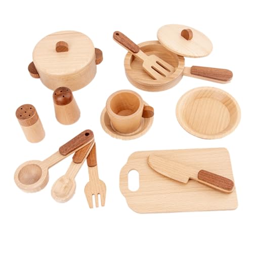 FELTECHELECTR 1 Set Holzspielzeug Küche Set Simuliertes Kochspielzeug Set Für Pädagogisches Zur Der Kognitiven Fähigkeiten Naturholzfarbe Küche von FELTECHELECTR