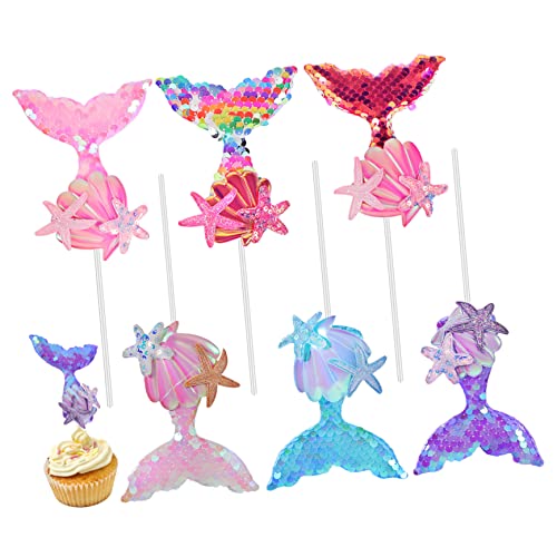 FELTECHELECTR Meerjungfrauen Kuchenpicks 6 Stück Pailletten Cupcake Topper Meerjungfrauen Kuchendekorationen Für Party Meerjungfrauen Deko Torte Glitzernde Kuchendeko von FELTECHELECTR