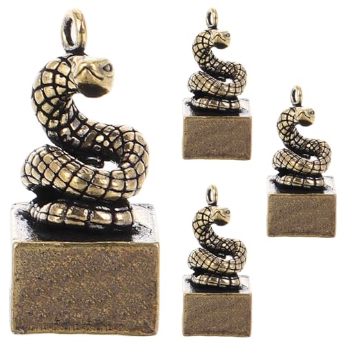 FELTECHELECTR Messing Miniatur Schlange Figuren 4 Stücke Chinesischen Sternzeichen Schlange Stempel Glück Tier Dekoration Desktop Statue von FELTECHELECTR