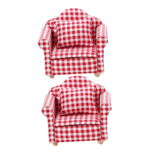 FELTECHELECTR Puppenhausmöbel 12 Puppenhaus Miniatur Sofa Set 2 Teiliges Öbelset Für Puppenhaus Rote Karo Couch & Sessel Für Kinderzimmer Und Rollenspiele Dollhouse Öbel Für Kreatives Puppenhaus Klein von FELTECHELECTR