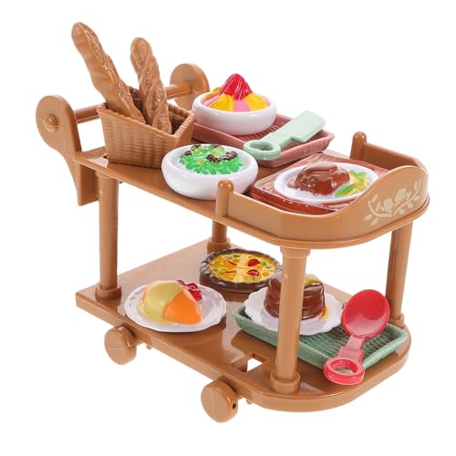 FELTECHELECTR Simulierter Speisewagen Spielzeug Puppenhaus Küchenzubehör Mini Puppenhaus Zubehör Mini Lebensmittelwagen Mini Esswagen Puppenkuchen Puppenhaus Rollwagen Puppenhaus von FELTECHELECTR