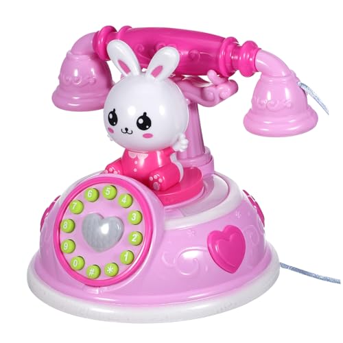 FELTECHELECTR Simuliertes Telefon Kleiner Hase Kindertelefon Simulation Haushaltsgerät Telefon Form Drehtelefon Handy Spielhaus Rosa Kunststoff von FELTECHELECTR