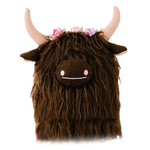 FELTECHELECTR Yak-Puppe Kuh plüschtier Kuh Spielzeugkuh Hochlandrind Stoffkuh Bauernhof Kuscheltiere gefüllte Puppe ausgestopfte Nutztiere Polyester Brown von FELTECHELECTR