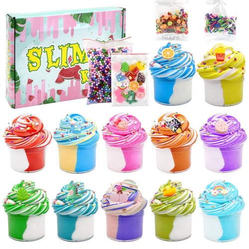 12 Farbe DlY Slime Kit,Kinde Fluffy Slime,Slime Mit Add-Ins Schaumstoffkugeln,Mini Scented Schleim FüR Kinder Party Favor,MäDchen Und Jungen. von FEMBW