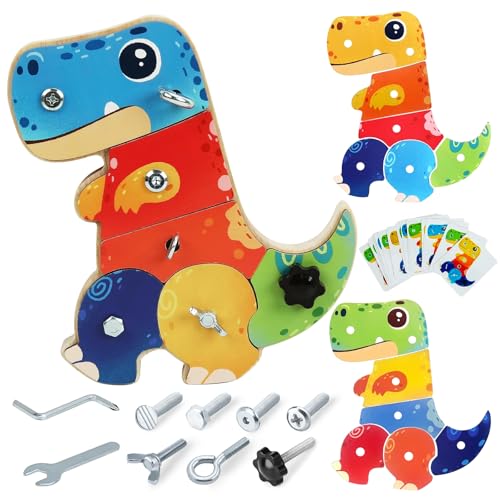 FEMBW Montessori Spielzeug ab 3 4 5 Jahre, Dinosaurier Schraubbrett Busy Board mit Puzzle, Activity Board Holzspielzeug, Motorikspielzeug Lernspiele Kinderspielzeug Geschenk für Mädchen Junge FEMBW Montessori Spielzeug ab 3 4 5 Jahre, Dinosaurier Schraubbrett Busy Board mit Puzzle, Activity Board Holzspielzeug, Motorikspielzeug Lernspiele Kinderspielzeug Geschenk für Mädchen Junge von FEMBW