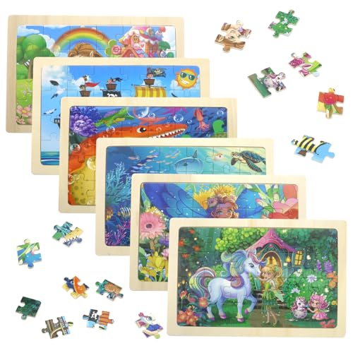 Holz Puzzle Kinder,Anime Cartoon Motive Mini Puzzle Kinder,Puzzle Aus Holz Mit je 6x24 Teilen Puzzle Kinder,Vorschule Lernspielzeug Spielzeug Montessori für Kinder 3 4 5 6 Jahren von FEMBW