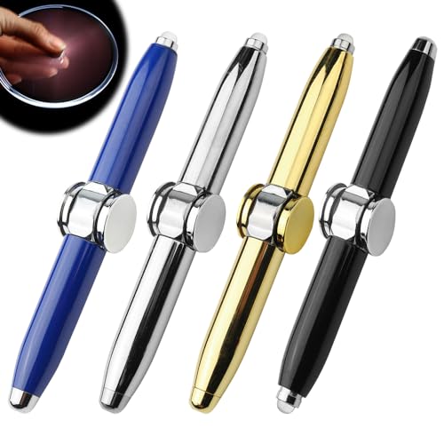 FENGQ 4 Stück Fidget Pen, Fidget Spinner Pen mit LED-Licht, Gyro Kugelschreiber Geschenkstift Zum Stressabbau, Lustig Multifunktions Stift für Männer Frauen Teenager von FENGQ