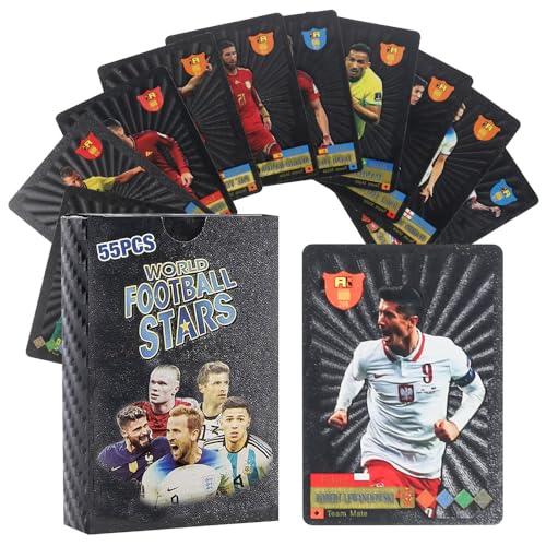 FENGQ 55 Stück World Cup Fußball Star Karte, Fussball Karten, UEFA Champions League Fußballkarten, Fußball Sammelkarte, Kinder zum Sammeln von Karten Für Fans Kinder Teenager Erwachsene-Schwarz von FENGQ