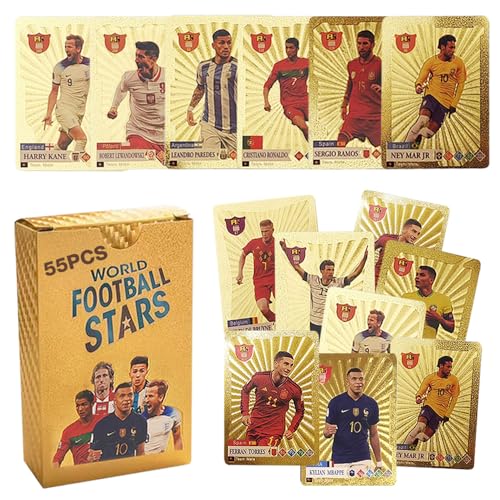 FENGQ 55 Stück World Cup Fußball Star Karte, Fussball Karten, UEFA Champions League Fußballkarten, Fußball Sammelkarte, Kinder zum Sammeln von Karten Für Fans Kinder Teenager Erwachsene von FENGQ