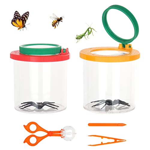 FENGQ Becherlupe Set, 2 Stück Insekten Viewer, Lupendose mit Pinzette, Becherlupen für Kinder, mit Insektenfallen, Pinzetten, Ahlen, für Outdoor Wissenschaft Natur Erkundung von FENGQ