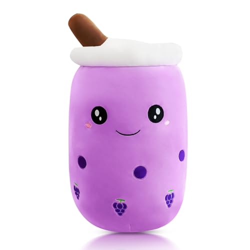 FENGQ Bubble Tea Kuscheltier, Bubble Tea Plüschtier, Boba Kuscheltier Milchtee Teetasse, Teetasse Kissen Kinderspielzeug, Bubble Pearl Milk Tea Kuschelkissen Für Kinder Mädchen Erwachsene(Lila) von FENGQ