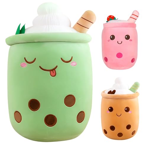 FENGQ Bubble Tea Plüschtier, Bubble Tea Kuscheltier 25cm, Boba Kuscheltier Plüschpuppen, Bubble Pearl Milk Tea Kuschelkissen Für Kinder Mädchen Erwachsene Cartoon Plüsch Kissen(Grün) von FENGQ