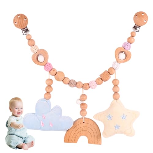 FENGQ Kinderwagenkette Holz Baby, Kinderwagenspielzeug Mädchen Junge, Babyschale Spielzeug Kinderwagenkette aus Holz mit Glocke, Spielzeug Aufhängen an Kinderbett für Babys und Kleinkinder 0+ Monaten von FENGQ