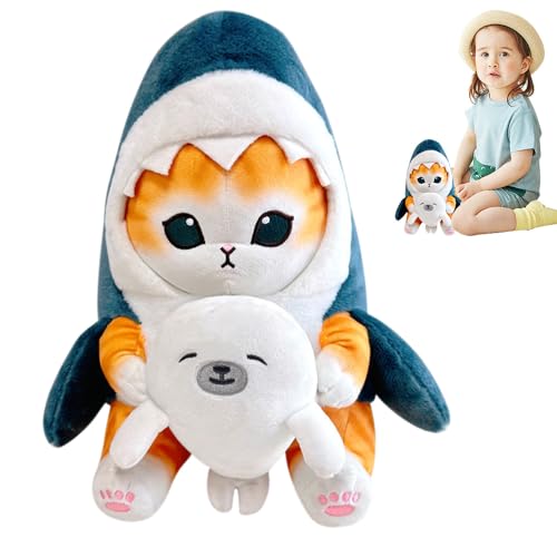 FENGQ Kuscheltier Shark Katze, 20cm Katze Kuscheltier, Hai-Katze Plüschpuppe Süße, Katze Plüschtier mit Robbe, Kissen Puppe für Kinder, Freundin, Jungen und Mädchen von FENGQ