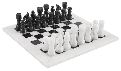 Radicaln Schachspiel, komplett aus Marmor, handgefertigt, Staunton, komplettes Schach-Set für zwei Spieler, Weiß/Schwarz von Radicaln