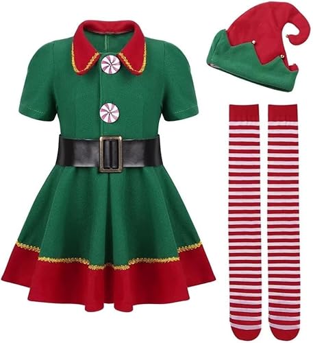 FENXIXIONE Weihnachtself Cosplay Kostüm Männer Frauen Kleid Set Kind Elf Kostüm Für Weihnachtsfeier (Damenbekleidung,120CM) von FENXIXIONE