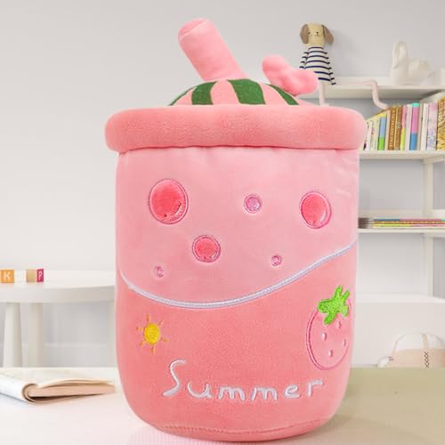 FENYW 25CM Bubble Tea Plüschtier, Cartoon Plüschpuppen, Bubble Tea Kuscheltier, Lustiges Milchtee Softpuppe Teetasse Kissen Kinderspielzeug für Kinder Geburtstag Home Ornamentfür(Rosa) von FENYW