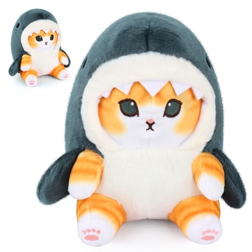 FENYW 33CM Katze Kuscheltier, Katze Plüschtier Stofftier, Kawaii Kuscheltier Shark Katze, Weiche Hai Katze Plüschpuppe, Süße Gebratene Garnelenkatze Spielzeug Geschenk für Kinder Erwachsene von FENYW